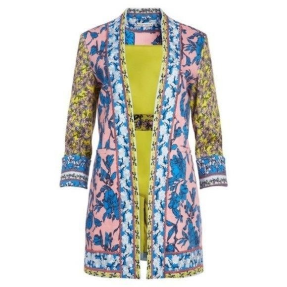 ALICE + OLIVIA Simpson Floral Embroidered Linen Long Blazer Jacket Size 0 XS NWT